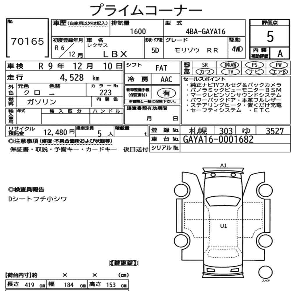 Arkusz aukcyjny — 2024 Lexus LBX 4WD Morizo RR