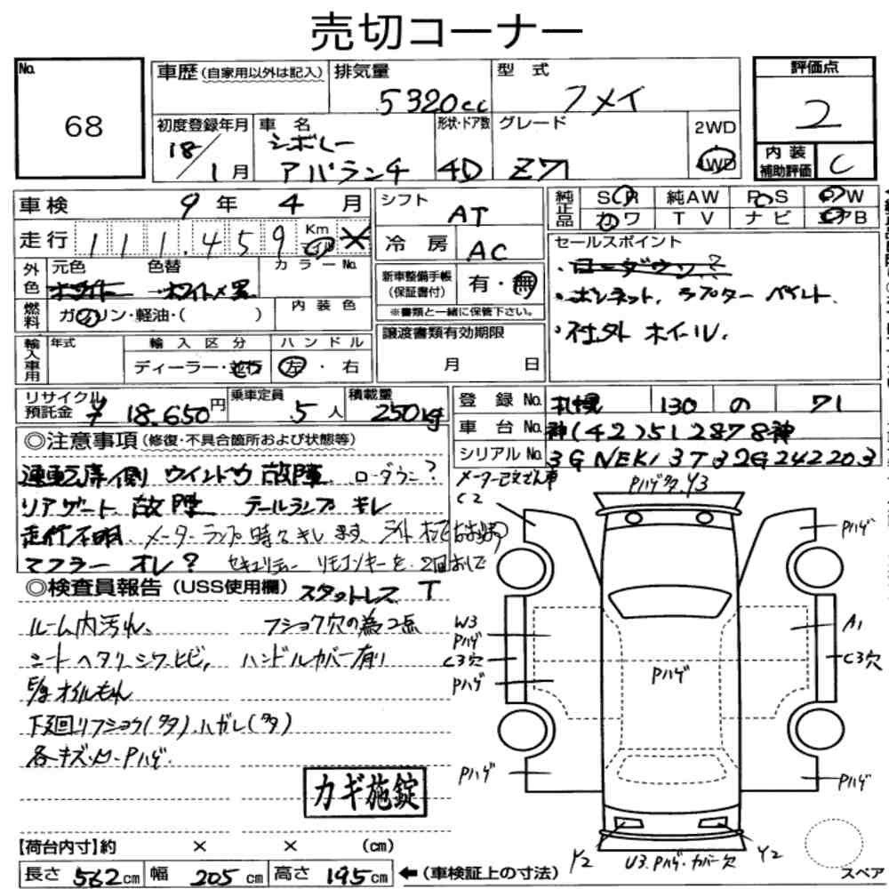 Arkusz aukcyjny — 2006 Chevrolet Avalanche 4D