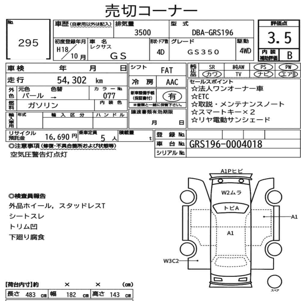 Arkusz aukcyjny — 2006 Lexus GS 4WD GS350