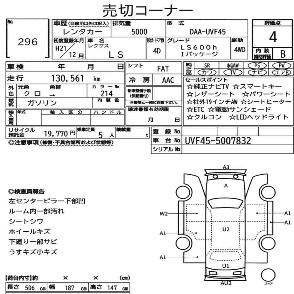 Arkusz aukcyjny — 2009 Lexus LS 4WD LS600H I Package