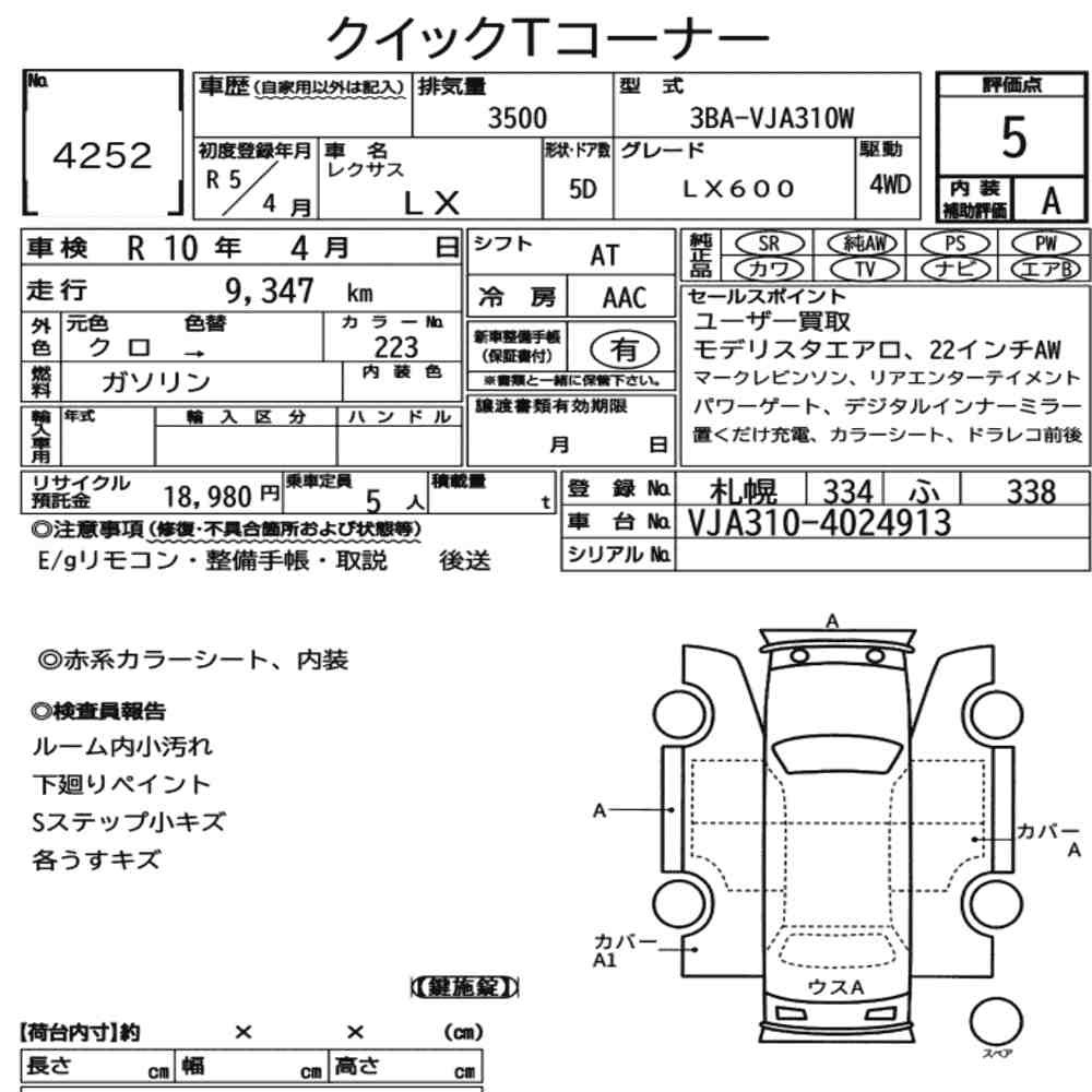 Arkusz aukcyjny — 2023 Lexus LX 4WD LX600