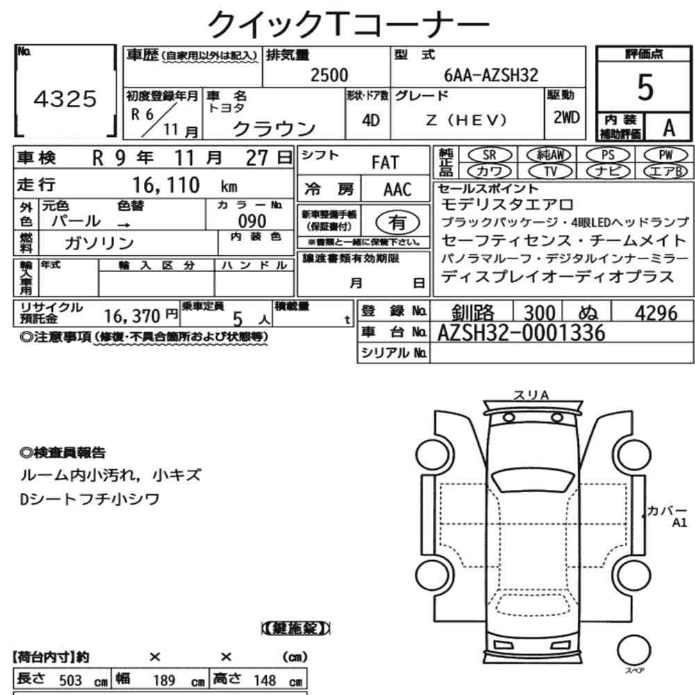 Arkusz aukcyjny — 2024 Toyota Crown 4D Z(hev)