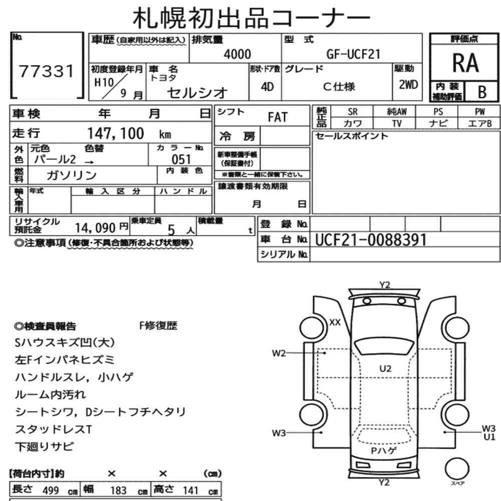 Arkusz aukcyjny — 1998 Toyota Celsior C Version