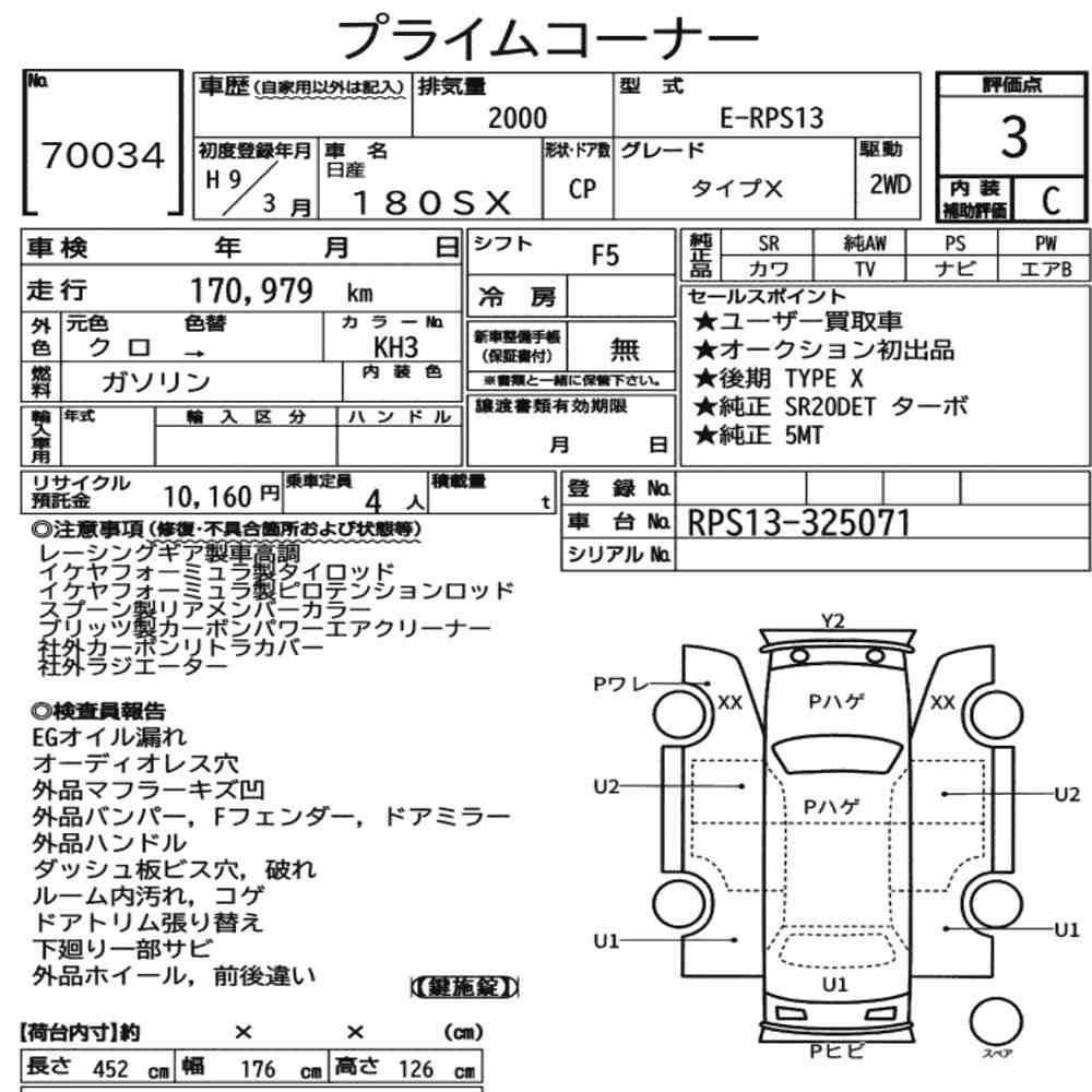 Arkusz aukcyjny — 1997 Nissan 180SX Type X