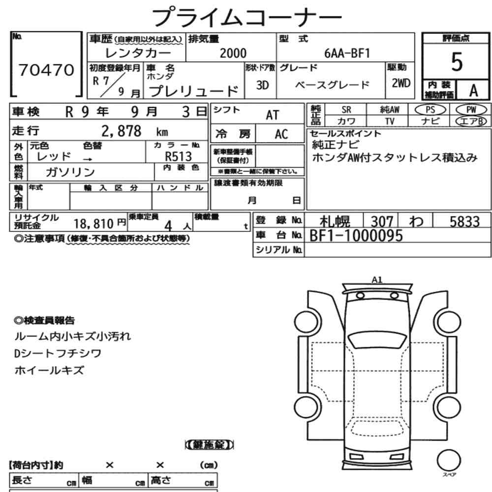 Arkusz aukcyjny — 2025 Honda Prelude 3D Base Grade
