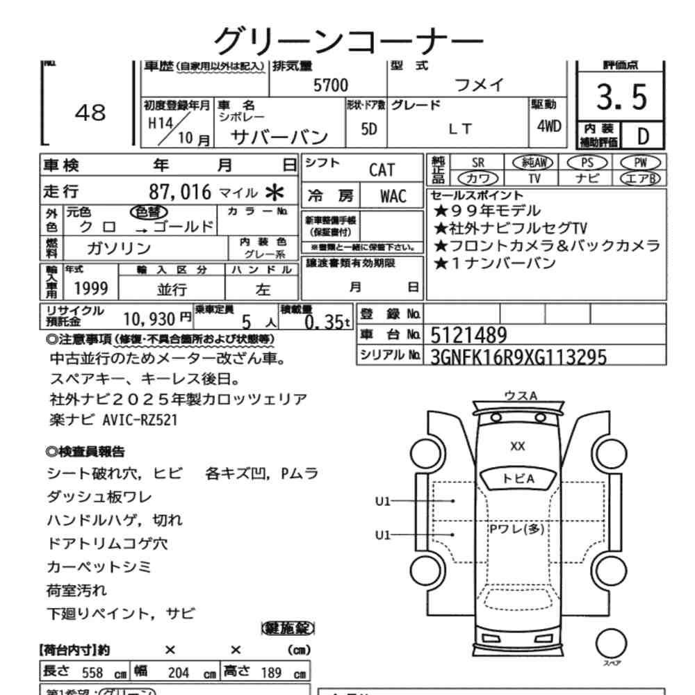Arkusz aukcyjny — 2002 Chevrolet Suburban 4WD LT