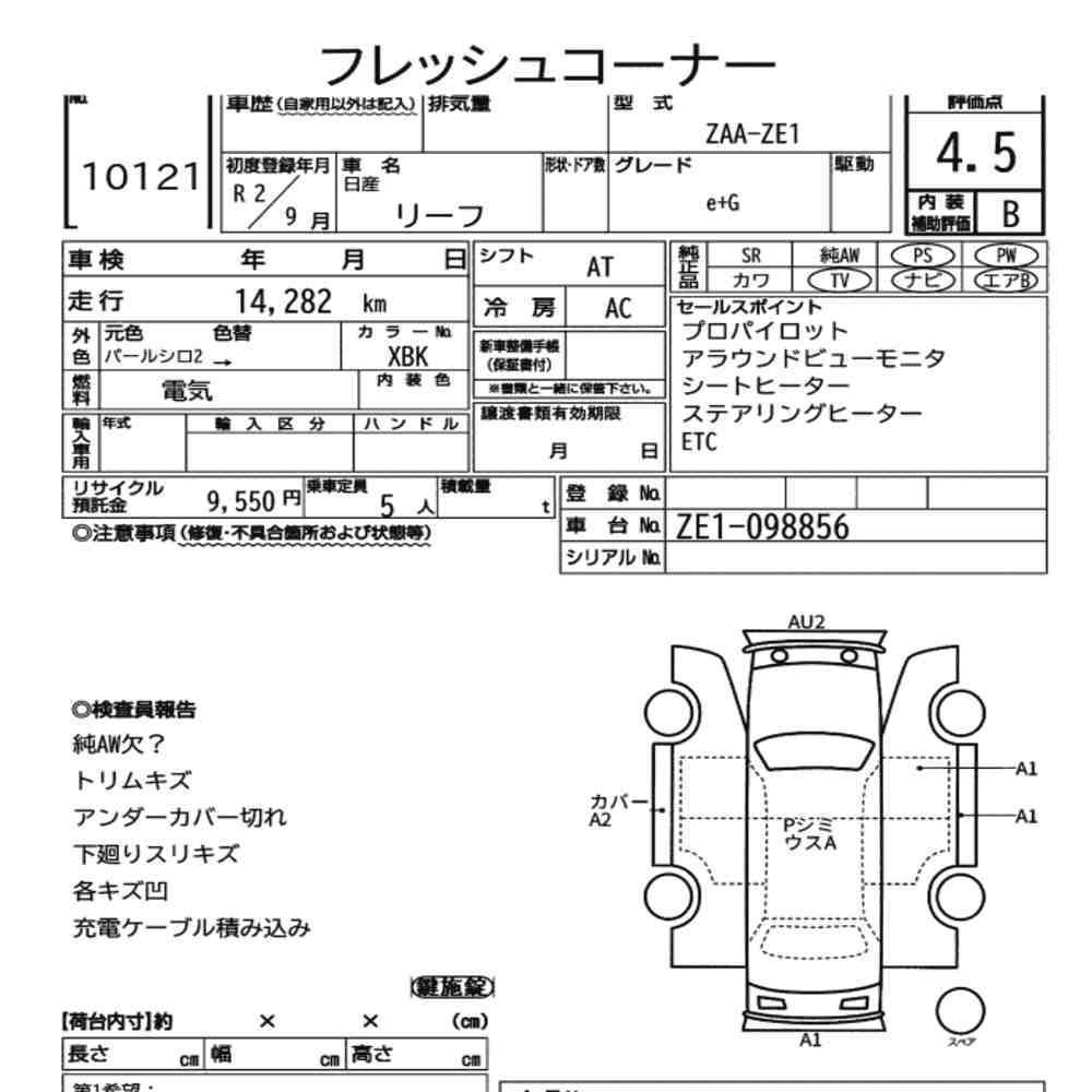 Arkusz aukcyjny — 2020 Nissan ZE1