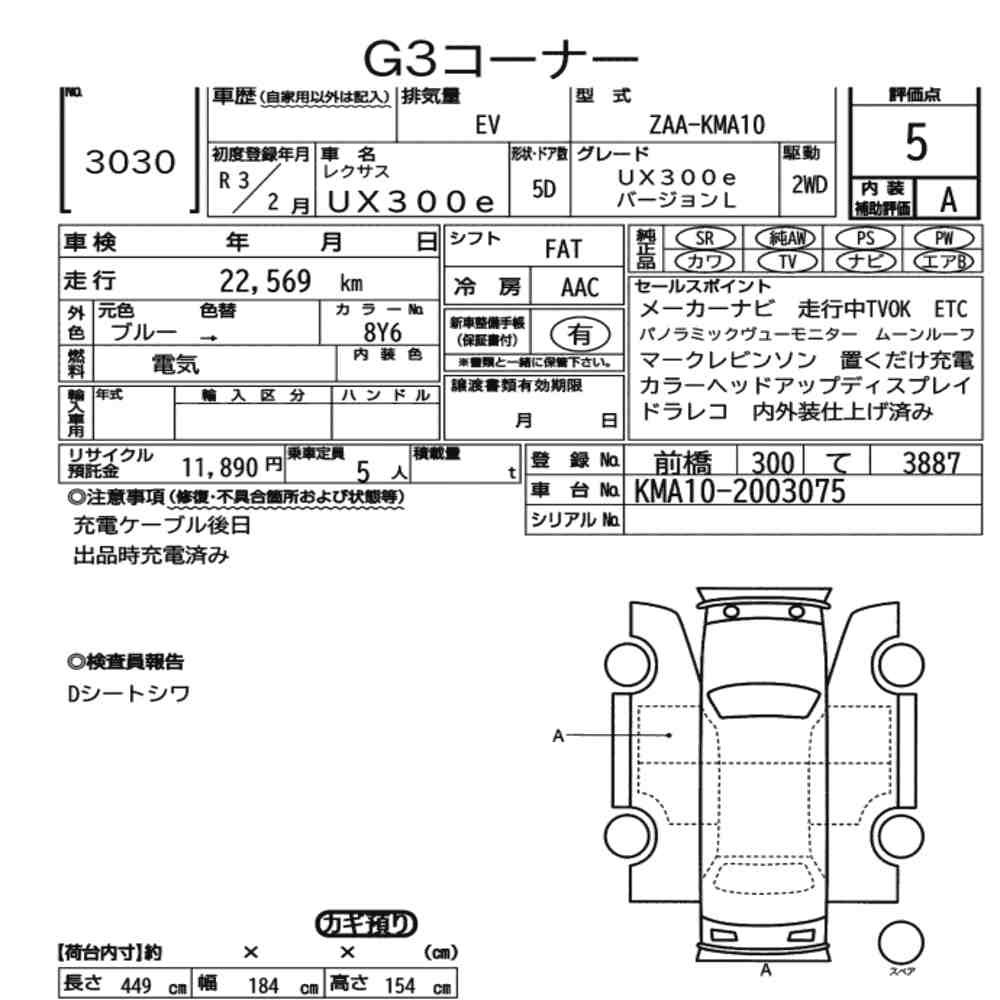 Arkusz aukcyjny — 2021 Lexus UX300E UX300E Version L