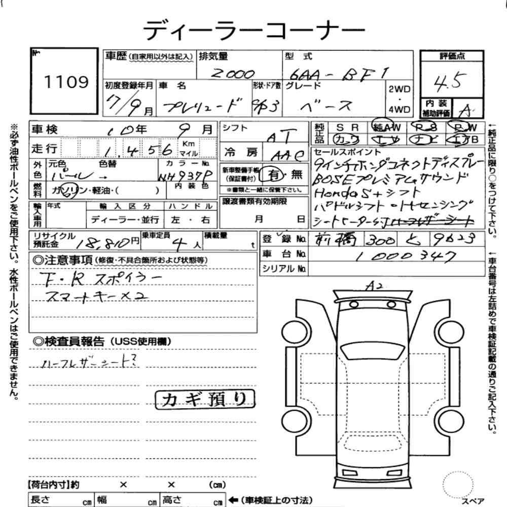 Arkusz aukcyjny — 2025 Honda Prelude 3D Base Grade