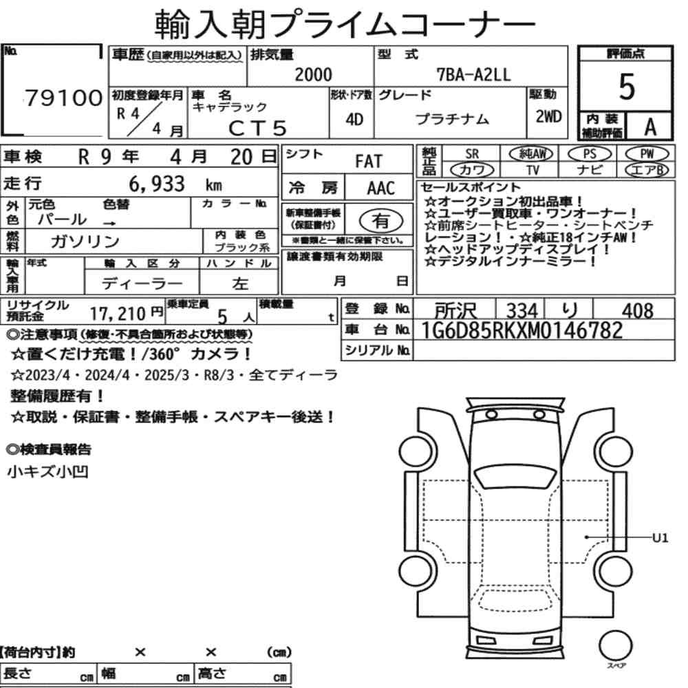 Arkusz aukcyjny — 2022 Cadillac CT5 Platinum