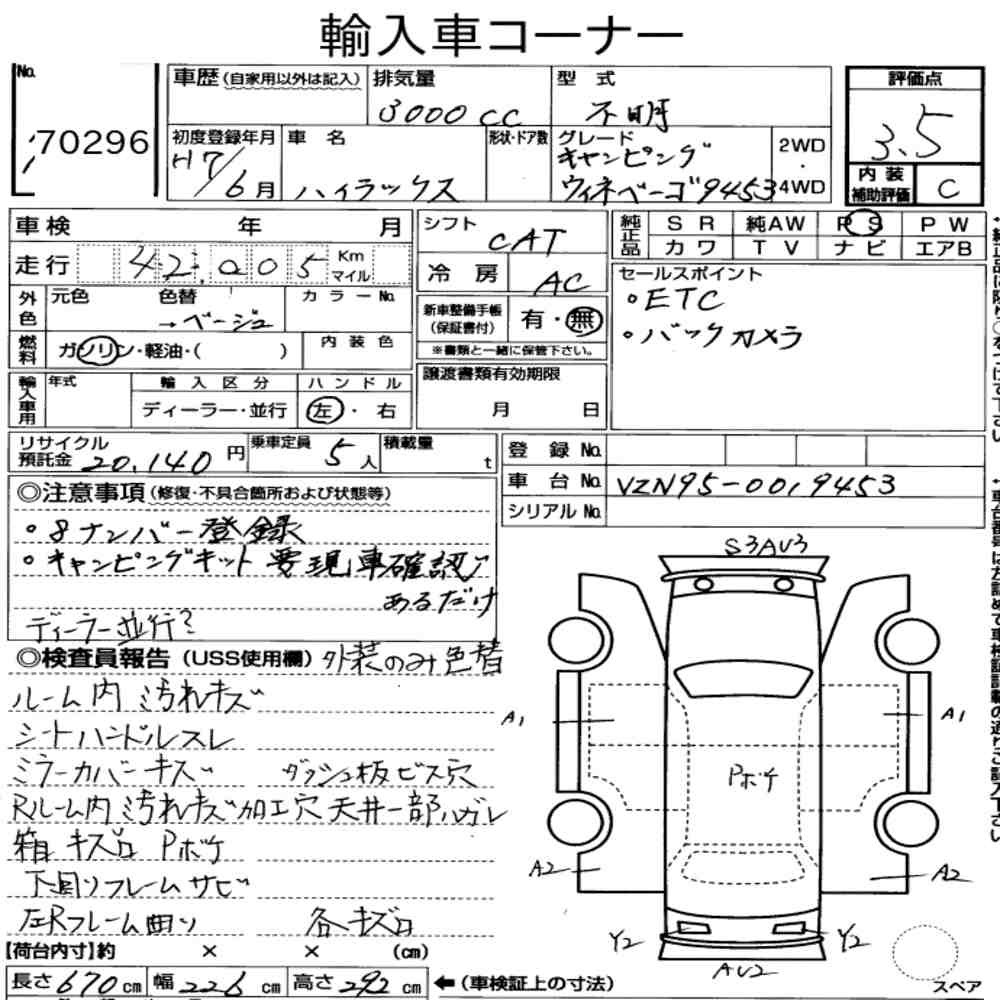 Arkusz aukcyjny — 1995 America Toyota Hilux