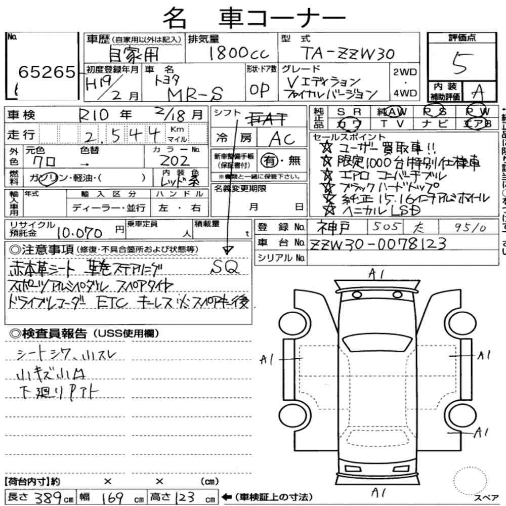 Arkusz aukcyjny — 2007 Toyota MR-S V Edition Final Version