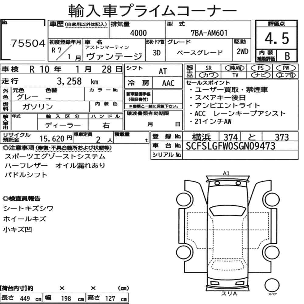 Arkusz aukcyjny — 2025 Aston Martin Vantage 3D Base Grade