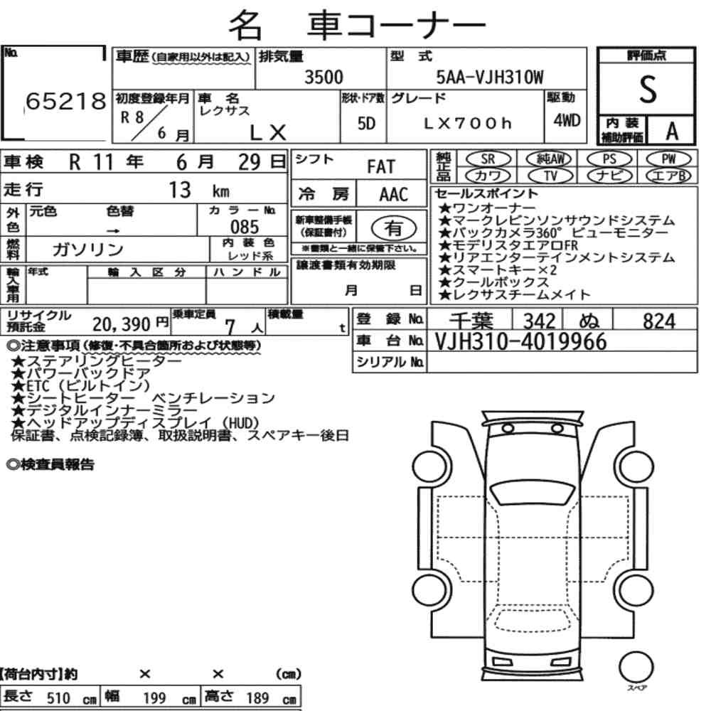 Arkusz aukcyjny — 2026 Lexus LX 4WD LX700H