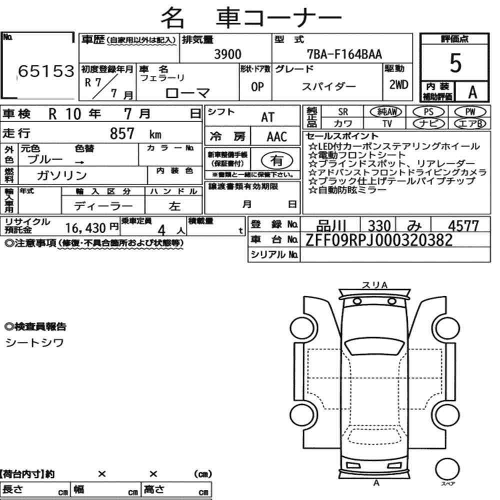 Arkusz aukcyjny — 2025 Ferrari Roma Op Spider
