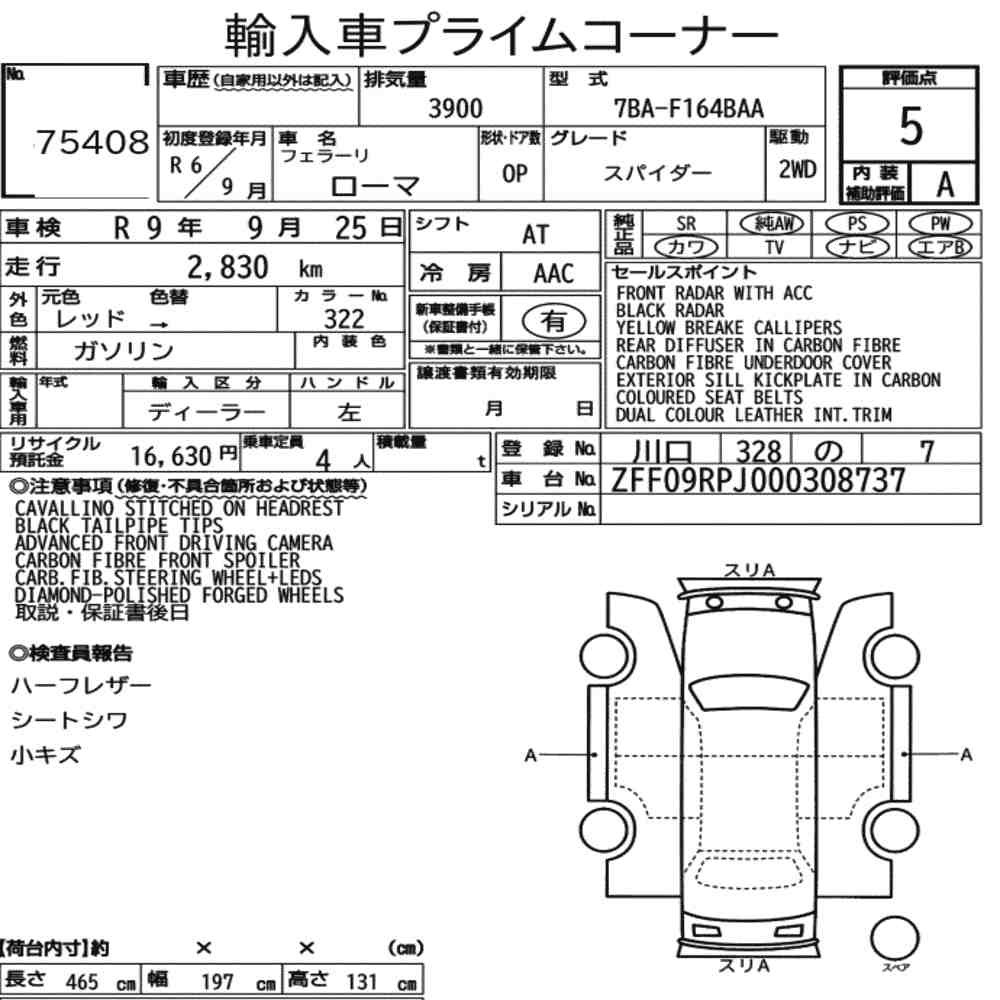 Arkusz aukcyjny — 2024 Ferrari Roma Op Spider