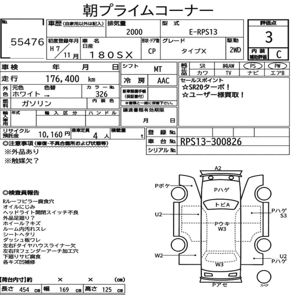 Arkusz aukcyjny — 1995 Nissan 180SX Type X