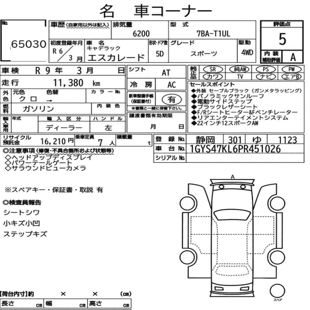 Arkusz aukcyjny — 2024 Cadillac Escalade 4WD Sport