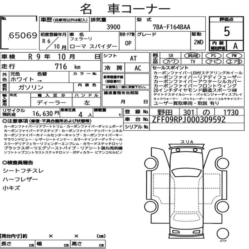 Arkusz aukcyjny — 2024 Ferrari Roma Op Spider