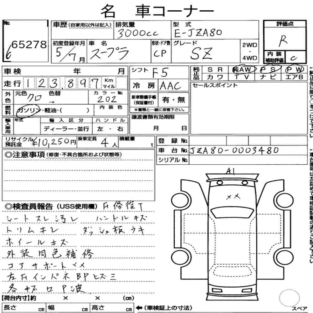 Arkusz aukcyjny — 1993 Toyota Supra SZ
