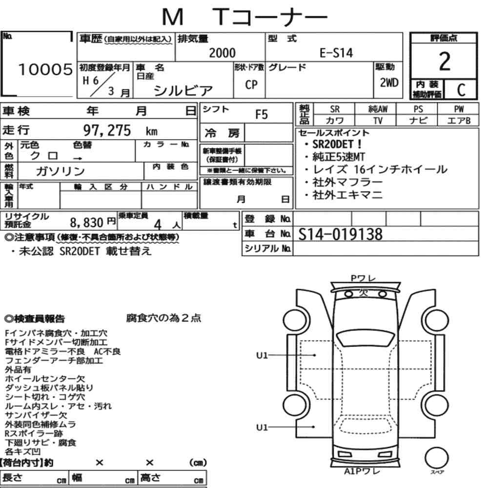 Arkusz aukcyjny — 1994 Nissan Silvia CP