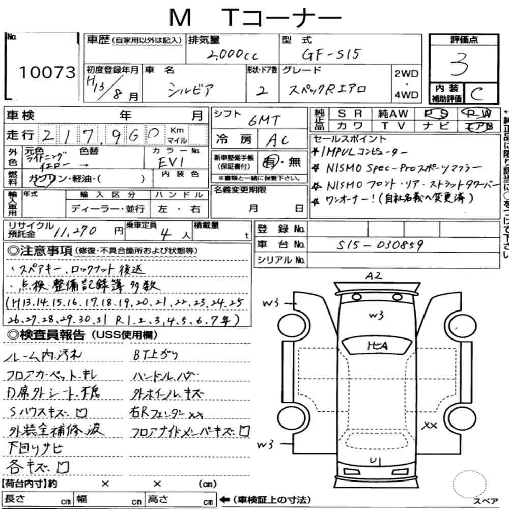 Arkusz aukcyjny — 2001 Nissan Silvia CP Spec.r Aero