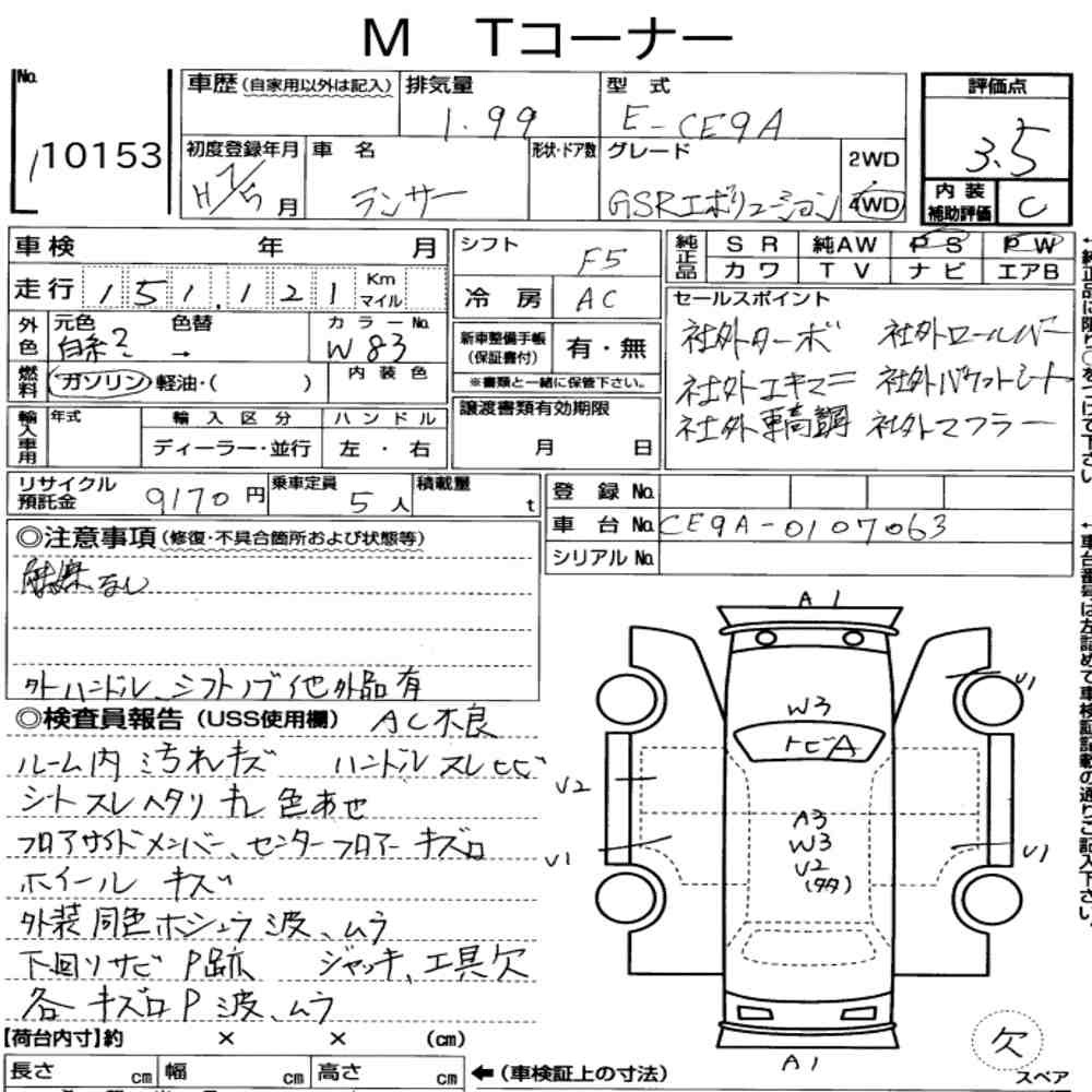 Arkusz aukcyjny — 1995 Mitsubishi Lancer 4D 4WD