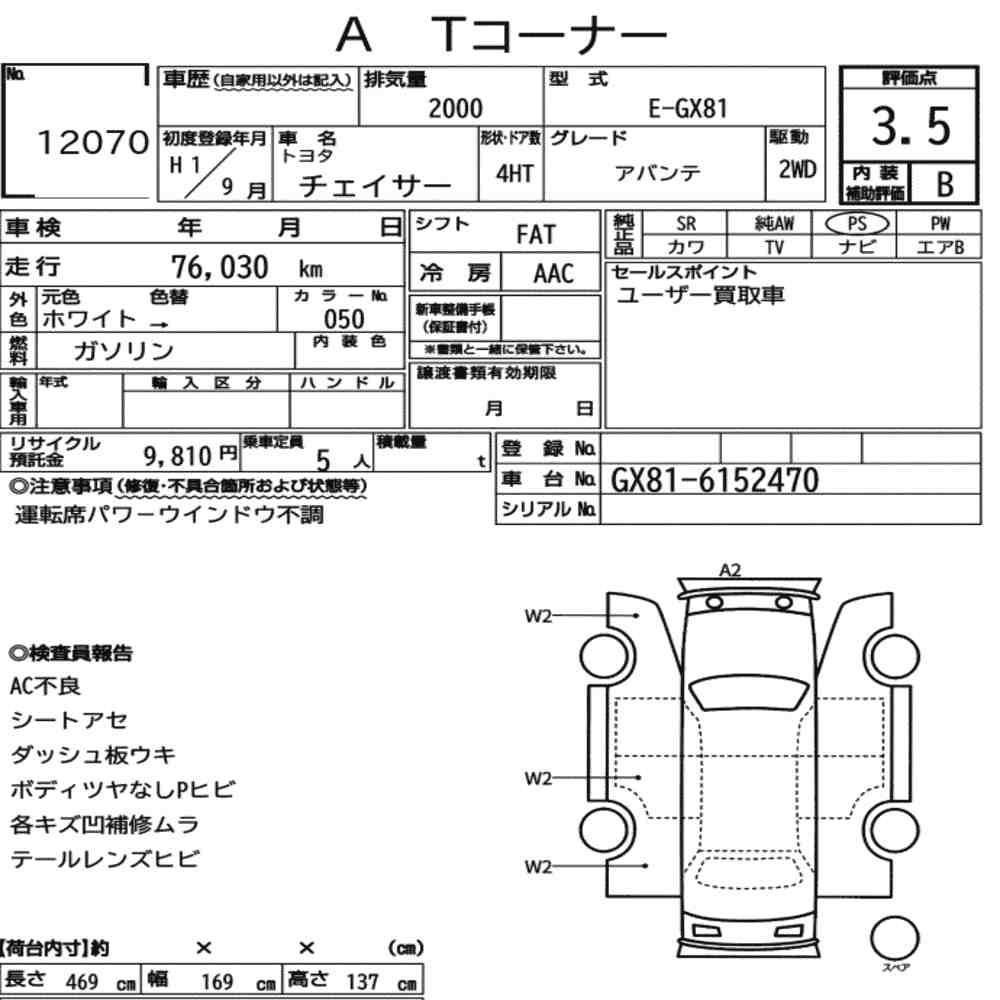 Arkusz aukcyjny — 1989 Toyota Chaser Avante