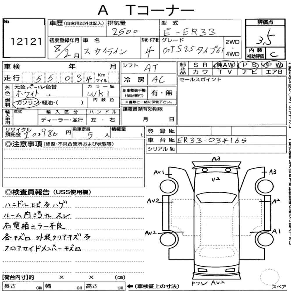 Arkusz aukcyjny — 2026 Nissan Skyline 4D GTS25