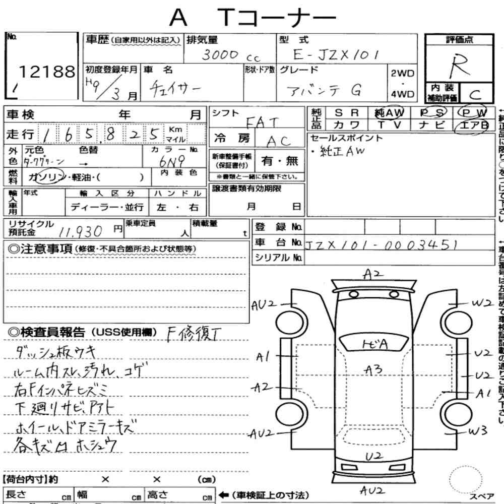 Arkusz aukcyjny — 1997 Toyota Chaser Avante G