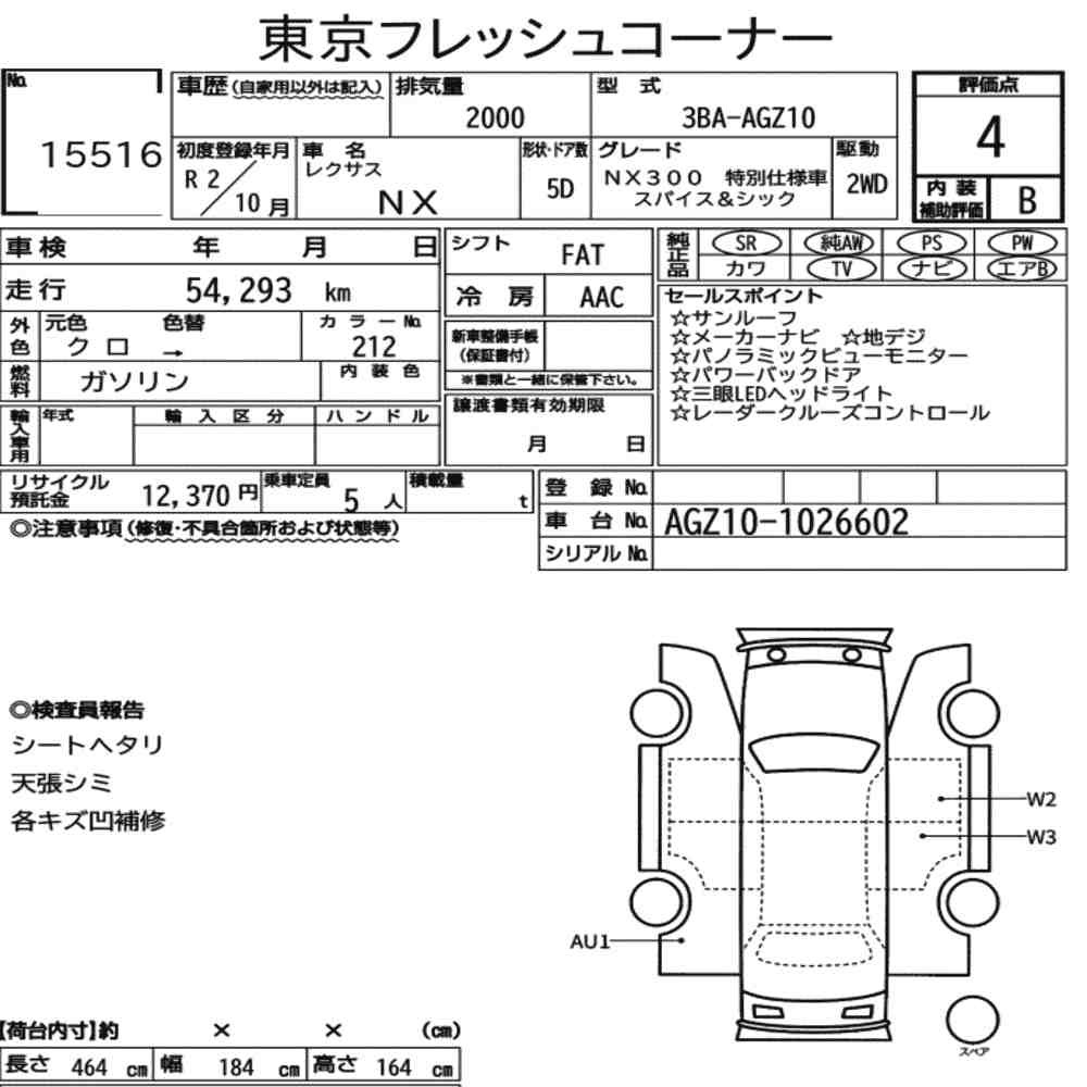 Arkusz aukcyjny — 2020 Lexus NX NX300 Special Edition Spice And Chic
