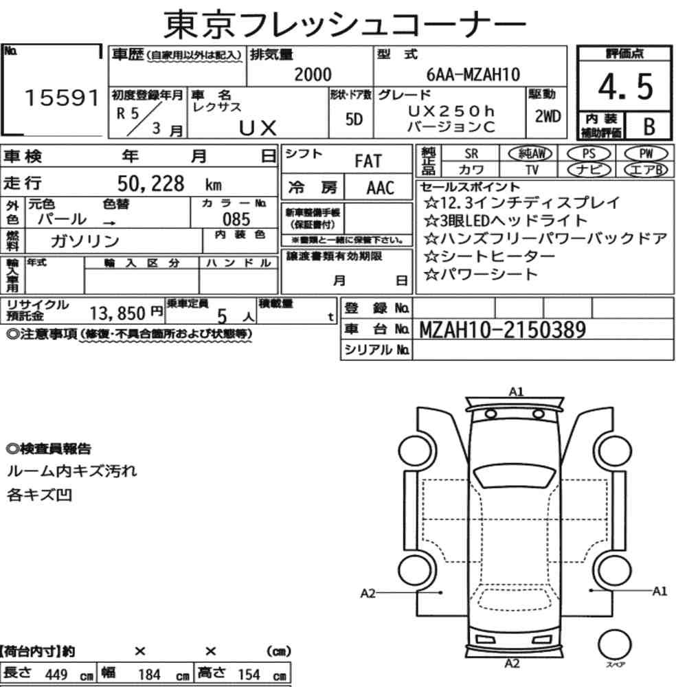 Arkusz aukcyjny — 2023 Lexus Ux UX250H Version C