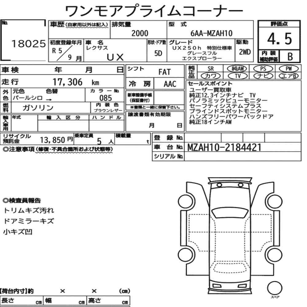 Arkusz aukcyjny — 2023 Lexus Ux UX250H Graceful Explorer