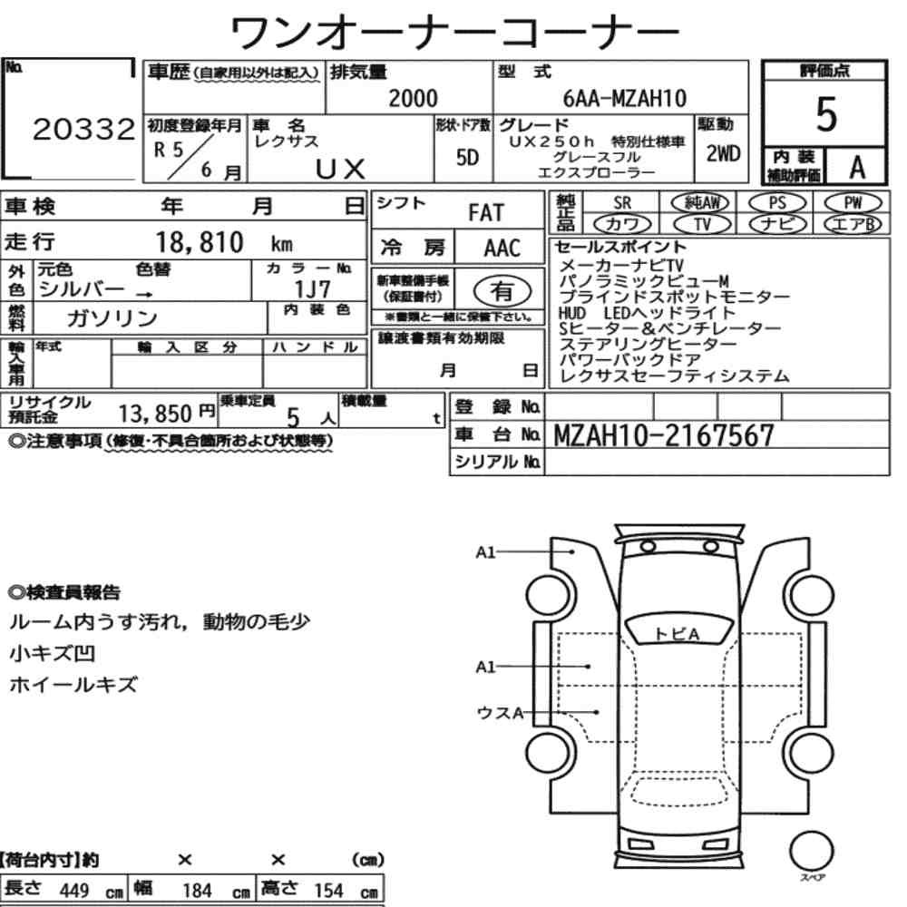 Arkusz aukcyjny — 2023 Lexus Ux UX250H Graceful Explorer