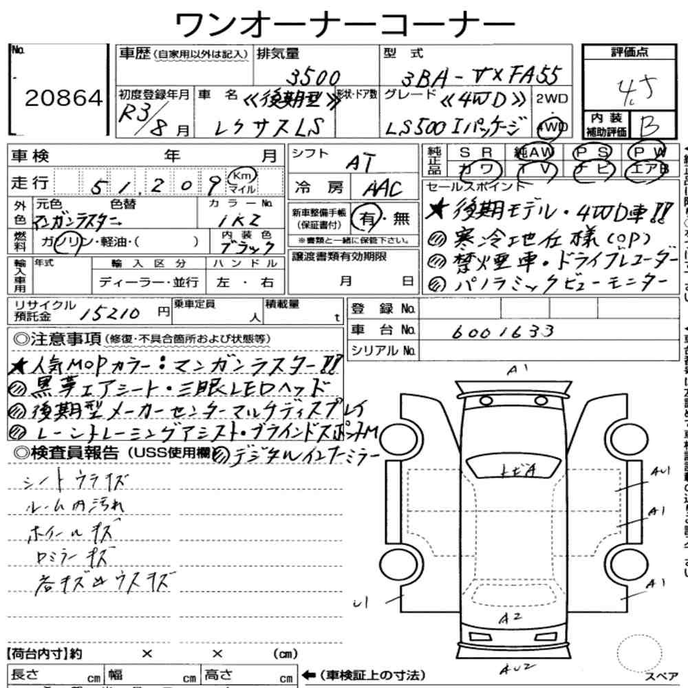 Arkusz aukcyjny — 2021 Lexus LS 4WD LS500 I Package