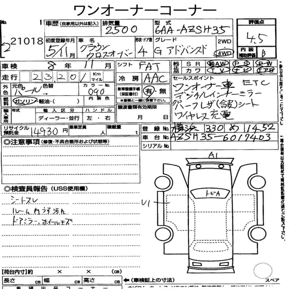 Arkusz aukcyjny — 2023 Toyota Crown Crossover 4WD G Advanced