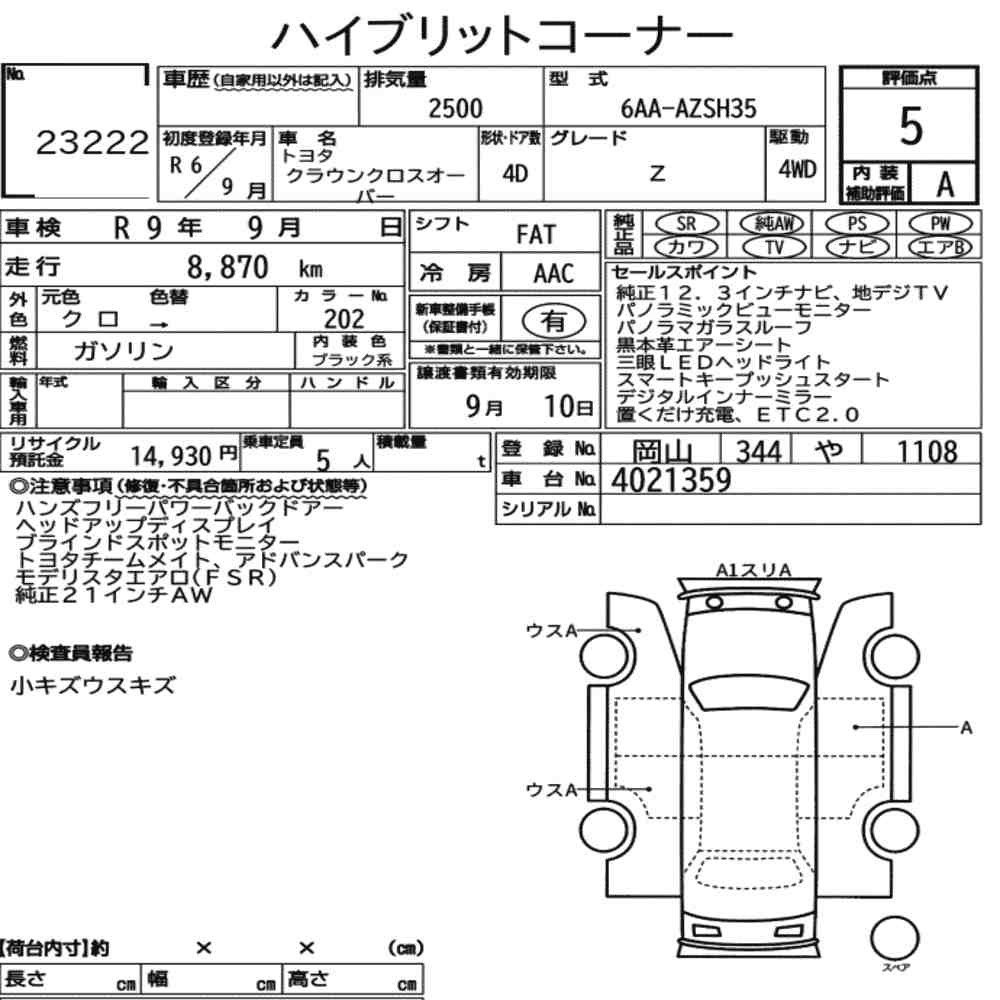 Arkusz aukcyjny — 2024 Toyota Crown Crossover 4WD Z