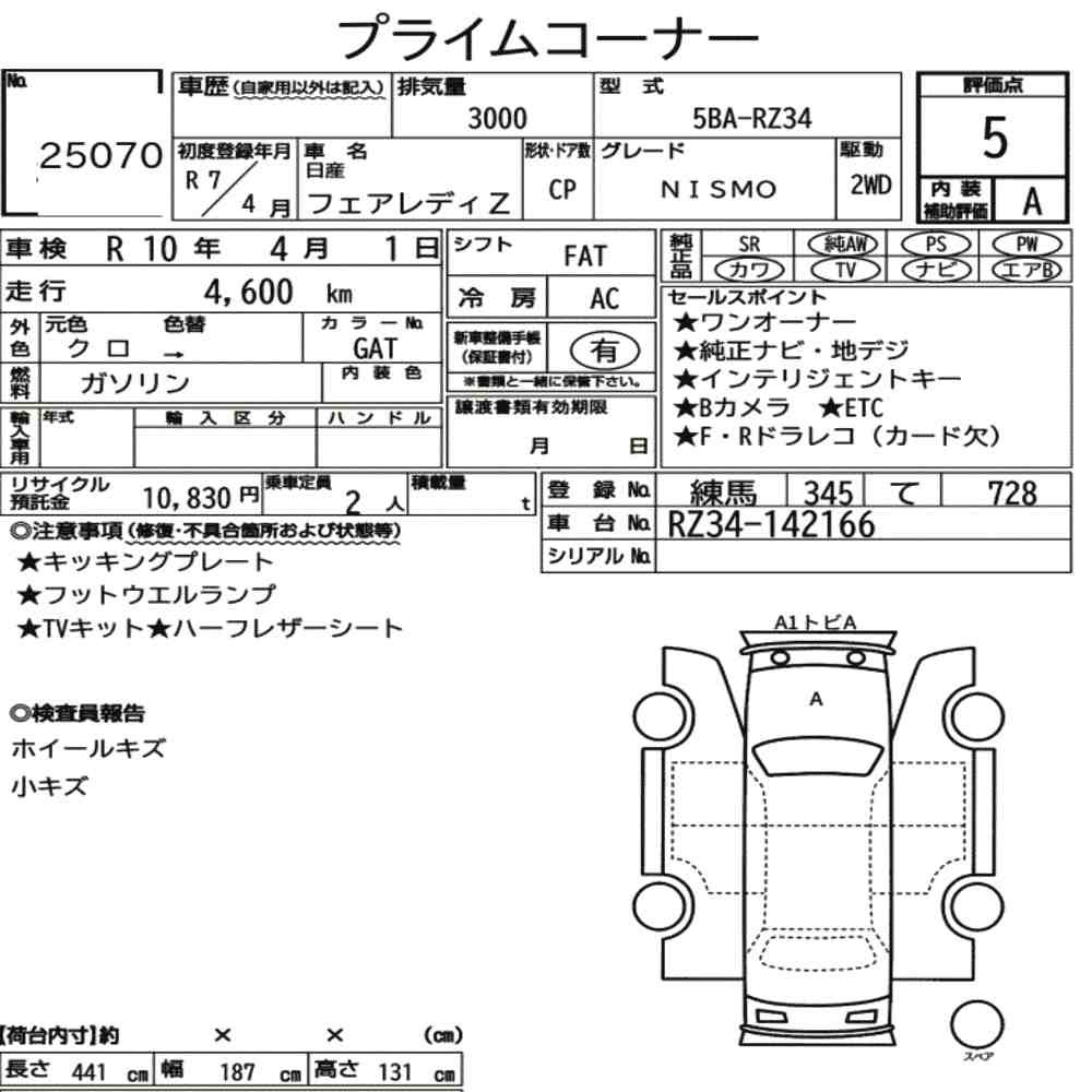 Arkusz aukcyjny — 2025 Nissan Fairlady Z CP Nismo