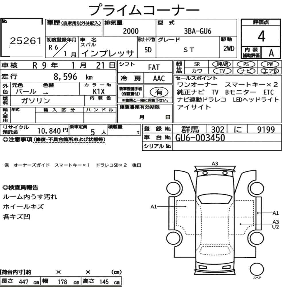 Arkusz aukcyjny — 2024 Subaru Impreza 5D ST