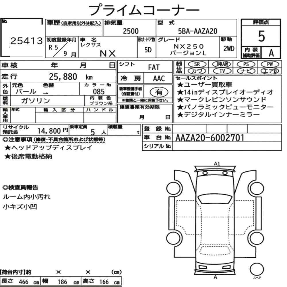 Arkusz aukcyjny — 2023 Lexus NX NX250 Version L
