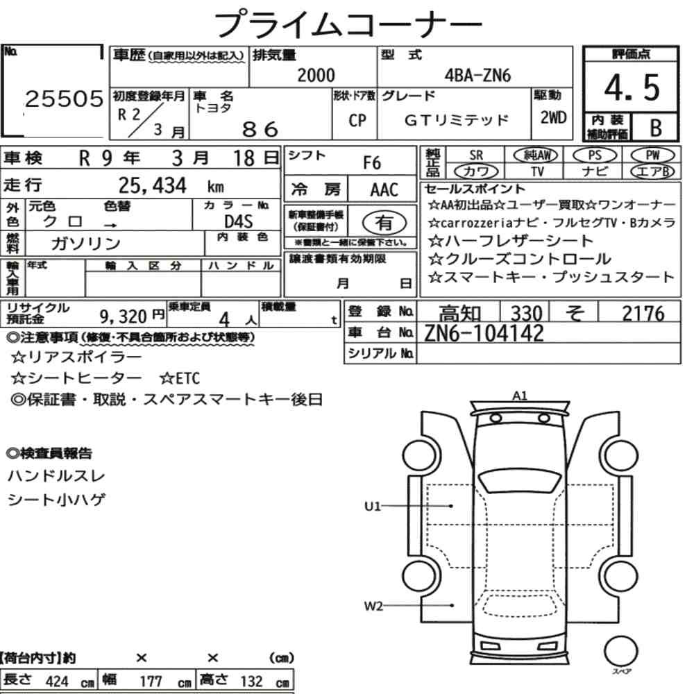 Arkusz aukcyjny — 2020 Toyota 86 GT Limited