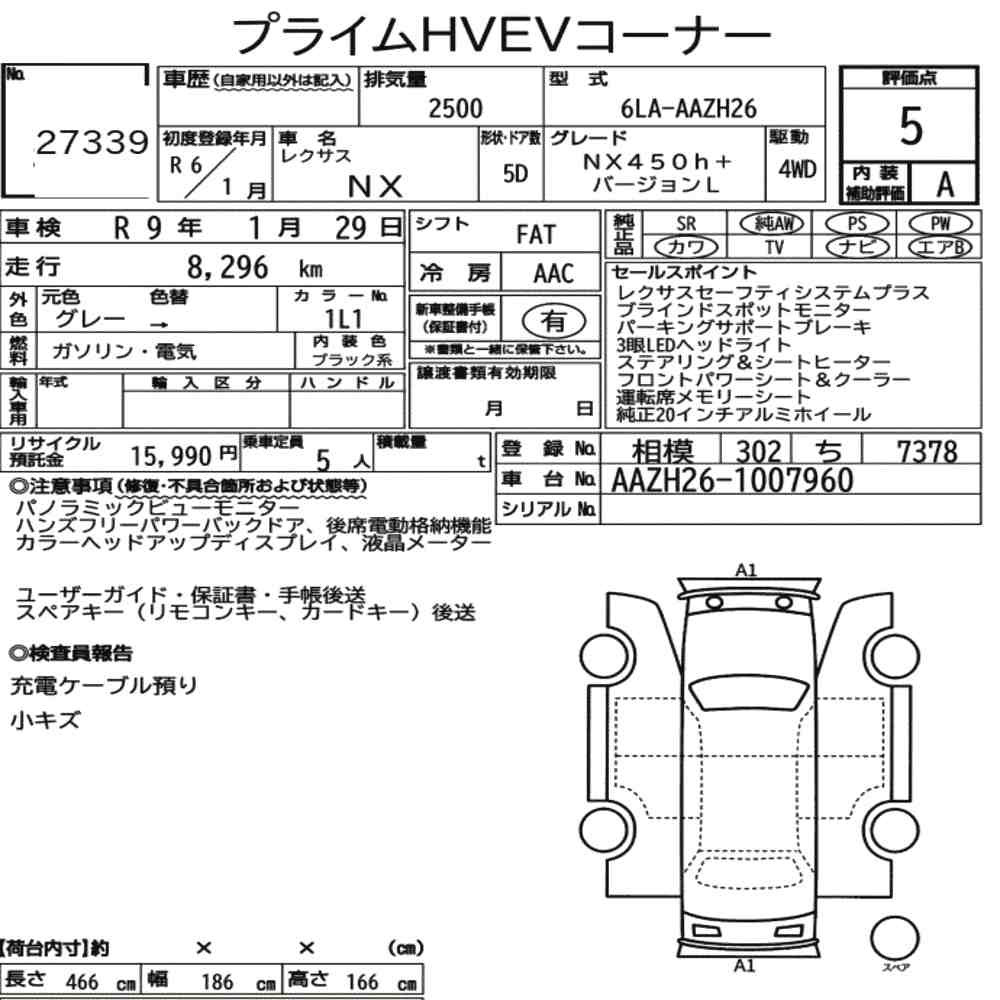 Arkusz aukcyjny — 2024 Lexus NX 4WD NX450H+ Version L