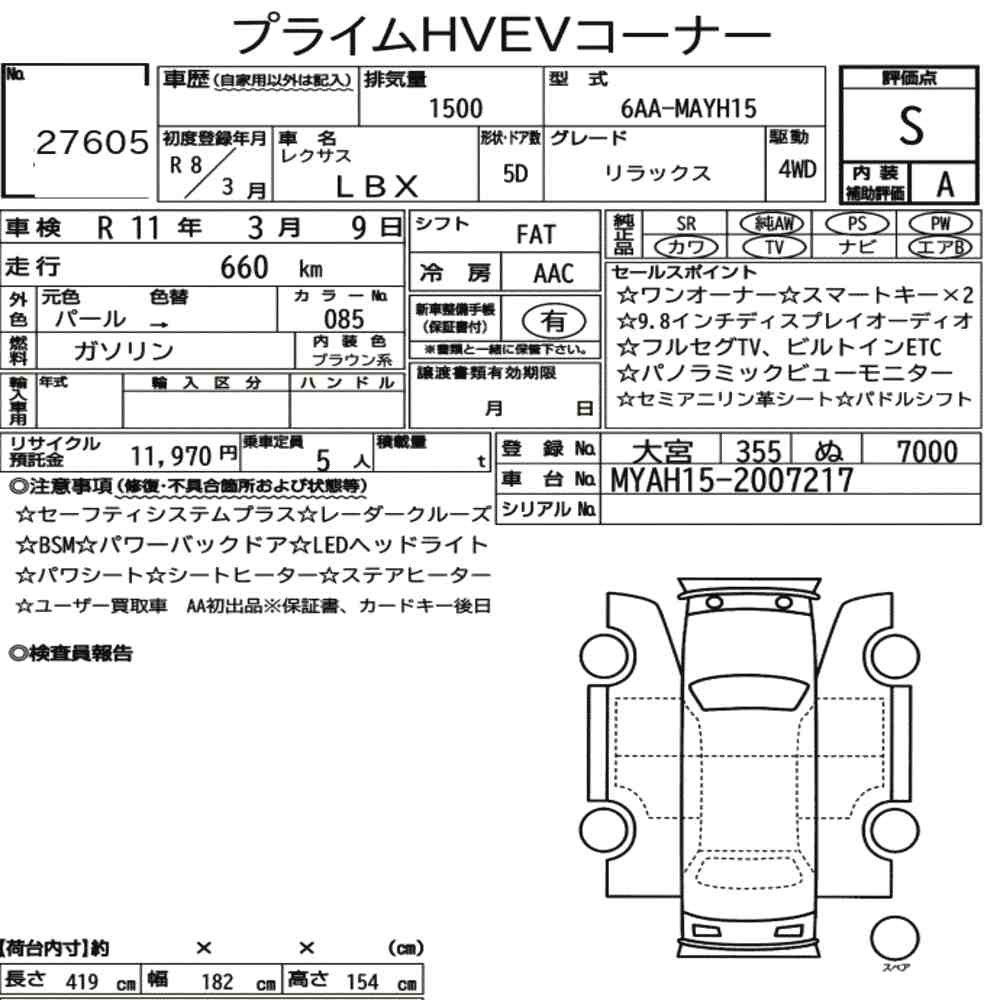Arkusz aukcyjny — 2026 Lexus LBX 4WD Relax
