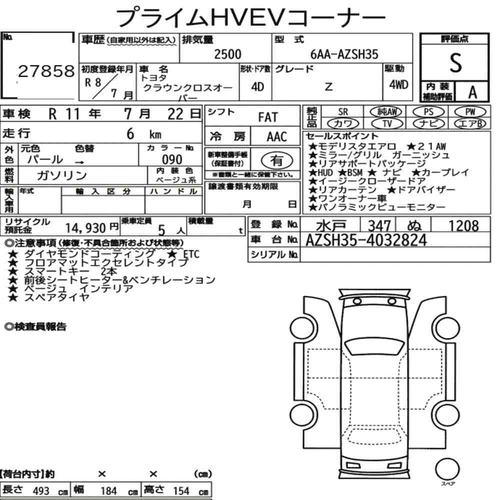 Arkusz aukcyjny — 2026 Toyota Crown Crossover 4WD Z