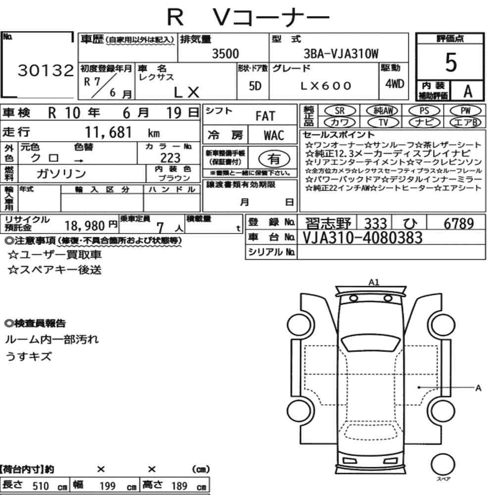 Arkusz aukcyjny — 2025 Lexus LX 4WD LX600