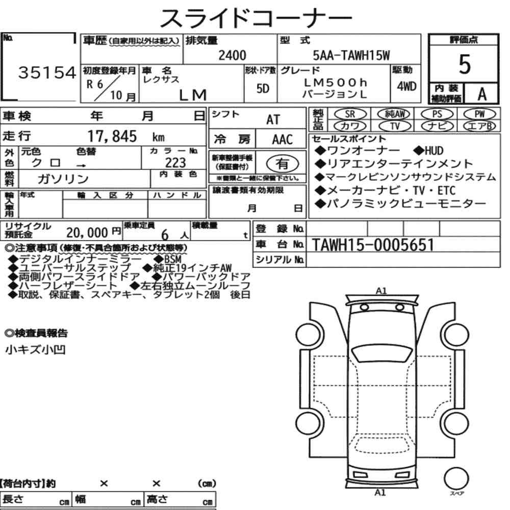 Arkusz aukcyjny — 2024 Lexus LM 4WD LM500H Version L