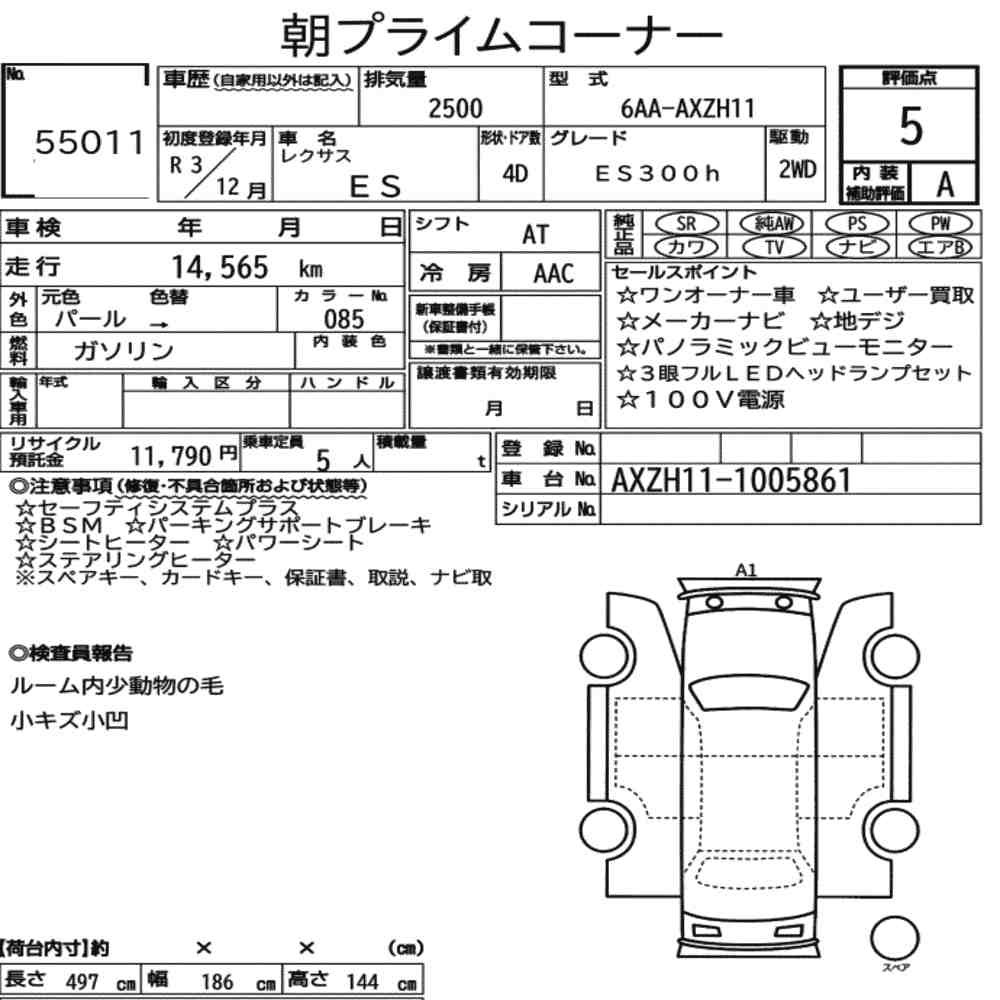Arkusz aukcyjny — 2021 Lexus Es ES300H