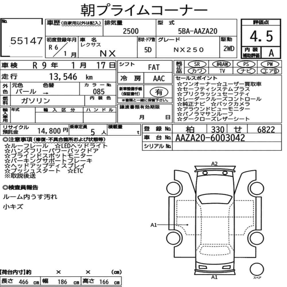 Arkusz aukcyjny — 2024 Lexus NX NX250