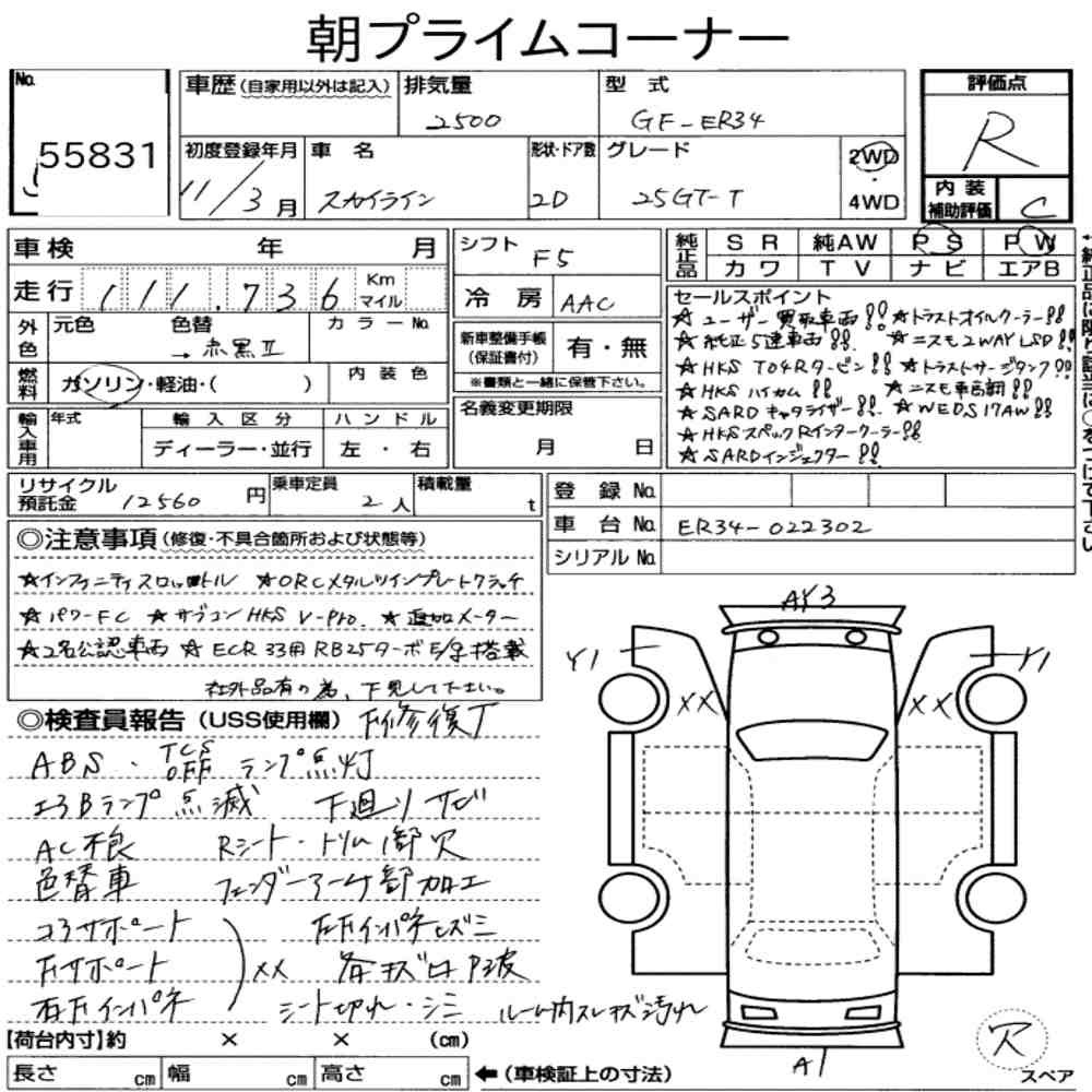 Arkusz aukcyjny — 1999 Nissan Skyline CP 25GT Turbo