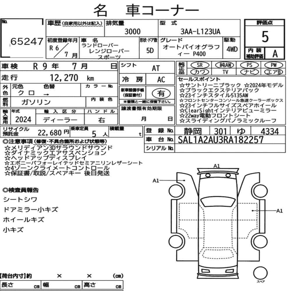 Arkusz aukcyjny — 2024 Land Rover Range Rover Sport 4WD
